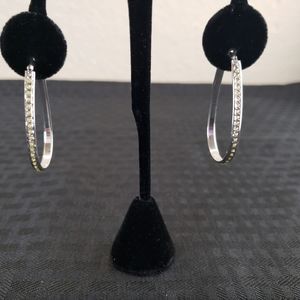 Sterling Silver CZ Oblong Hoop Earrings Signed SLC 925